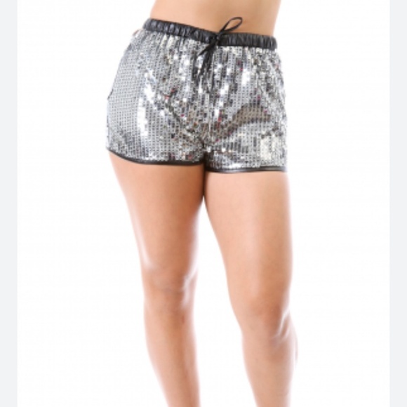 Mustard Seed Pants - Anthropologie Mustard Seed Silver Sequin Black Party Disco Shorts Size Large